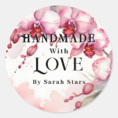 Sticker Rond Exquisite Floral Orchids for Handmade with Love (Devant)