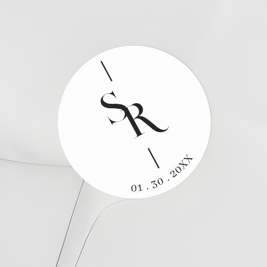 Sticker Rond Exquisite Minimalist Black & White Initials