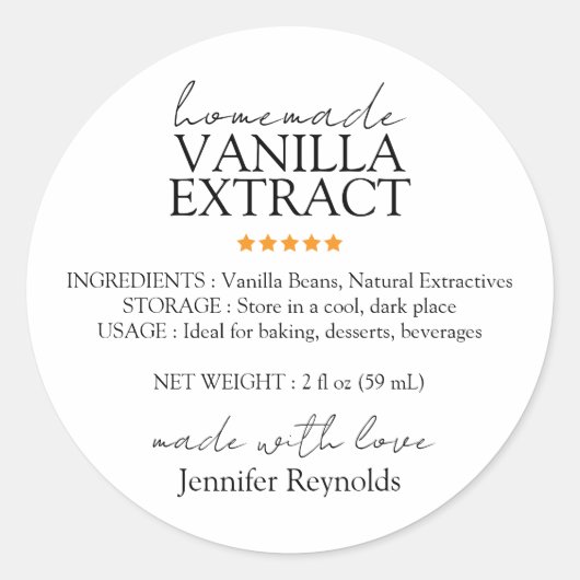 Sticker Rond Extrait de vanille fait maison avec instructions (Devant)