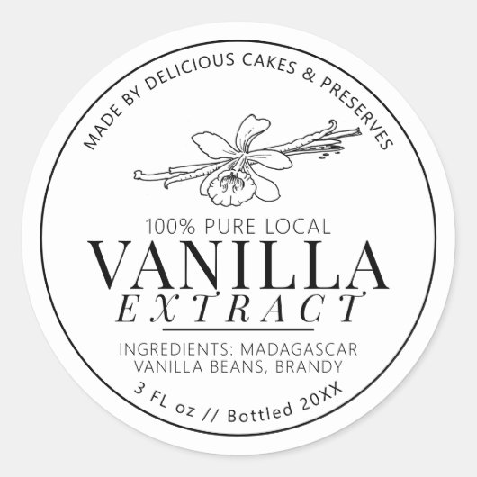 Sticker Rond Extrait de vanille fleur et produit de dessin de h (Devant)