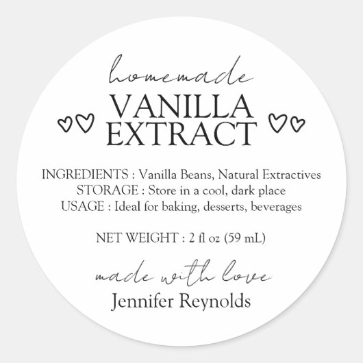 Sticker Rond Extrait de vanille maison simple avec instructions (Devant)