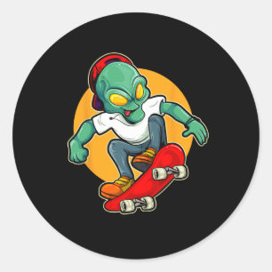 Sticker Rond Extraterrestre faisant du skateboard Ufo Skate ext