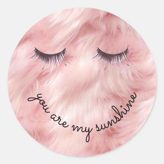Sticker Rond Eyelashes Faux Fur Rose (Devant)