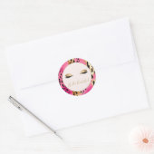 Sticker Rond Eyelashes Fille Glam rose Étincelle Leopard (Enveloppe)