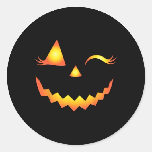 Sticker Rond Eyelashes Jack-o'-lantern Face Citrouille Hallowen (Devant)