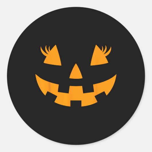 Sticker Rond Eyelashes Jack-o'-lantern Face Citrouille Hallowen (Devant)
