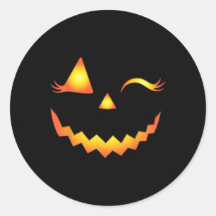 Sticker Rond Eyelashes Jack-o'-lantern Face Citrouille Hallowen