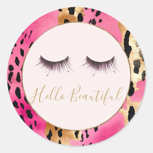 Sticker Rond Eyelashes rose Glam Leopard or (Devant)