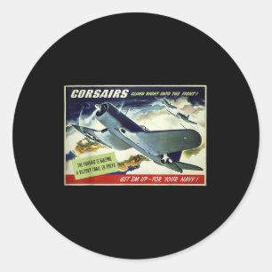 Sticker Rond F4u Corsair Us Warplane War Propagande 2ème guerre