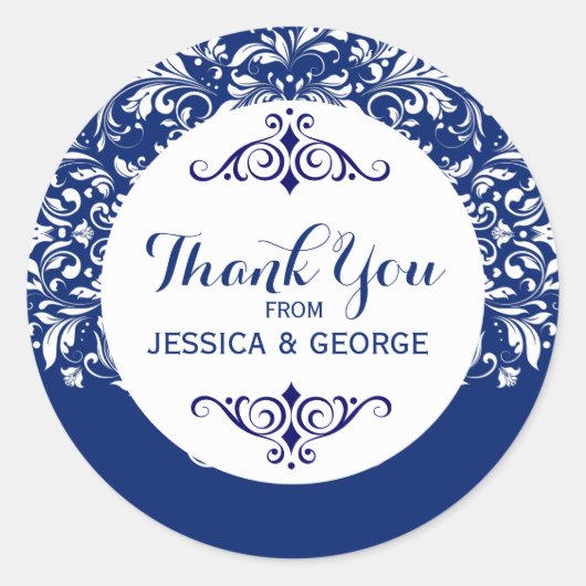 Sticker Rond F ; Arrière - plan bleu dentelle blanche oral (Devant)