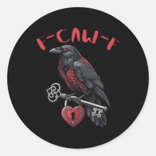 Sticker Rond F-caw-f Corbeau noir tenant le verrou et la clé de