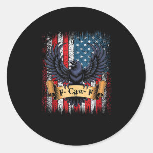 Sticker Rond F-Caw-F Corbeau Oiseau Rétro Drapeau USA Vintage F