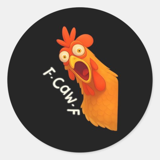 Sticker Rond F-Caw-F Poulet Rétro Classique (Devant)