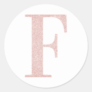 Sticker Rond F en monogramme pailleté or rose pâle féminin