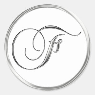 Sticker Rond F Lettre Monogramme Sliver Sur Sceau Mariage Blanc