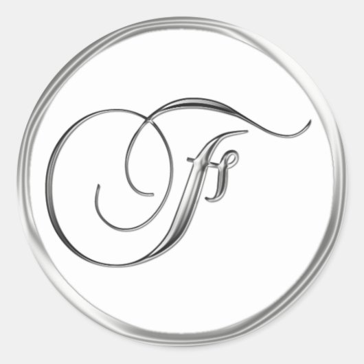 Sticker Rond F Lettre Monogramme Sliver Sur Sceau Mariage Blanc (Devant)