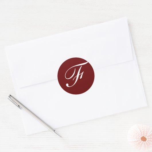 Sticker Rond F Monogramme Blanc initial sur Maroon (Enveloppe)