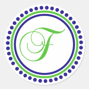 Sticker Rond F Monogramme (bleu marine/cercle de points verts d