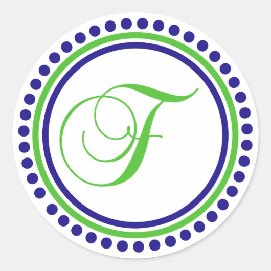 Sticker Rond F Monogramme (bleu marine/cercle de points verts d (Devant)