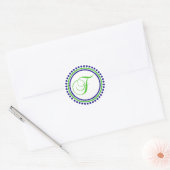 Sticker Rond F Monogramme (bleu marine/cercle de points verts d (Enveloppe)