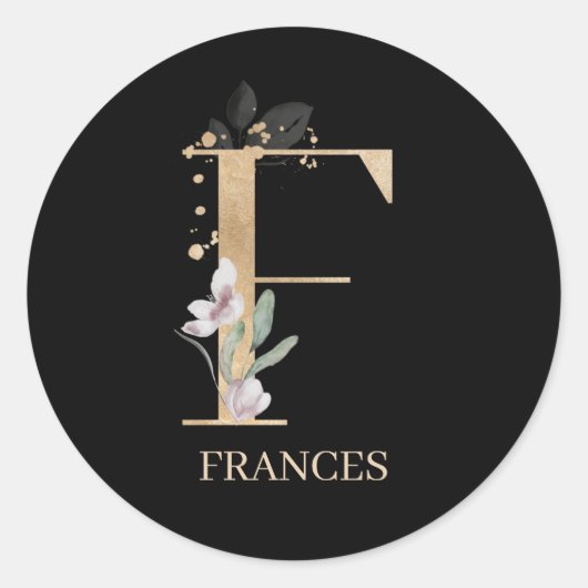 Sticker Rond F Monogramme Floral Personnalisé Classic Round Sti (Devant)