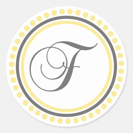 Sticker Rond F Monogramme (Jaune / Cercle de points gris) (Devant)