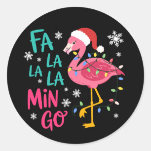 Sticker Rond Fa La La La Mingo Noël Flamant Rose Amant