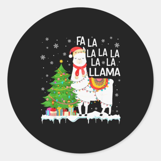 Sticker Rond Fa La La Llama Christmas Funny Xmas Pajamas Animal (Devant)