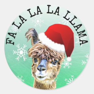 Sticker Rond Fa La La Llama Funny Noël Alpaca