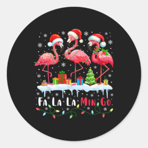 Sticker Rond Fa La La Mingo Flamingo Noël Tropical Xmas Tr