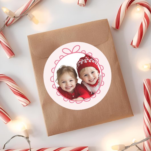 Sticker Rond Fa La La Pink Christmas Round Photo