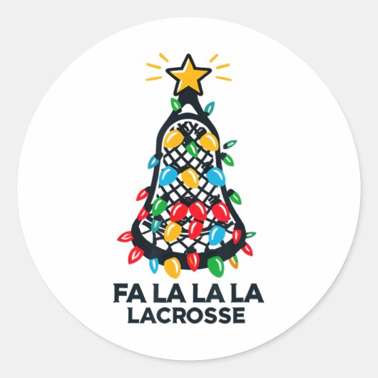 Sticker Rond Fa La Lacrosse Joueuse Noël Arbre Lumières Xma (Devant)