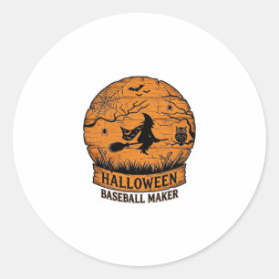 Sticker Rond Fabricant de baseball Halloween Sorcière volante L