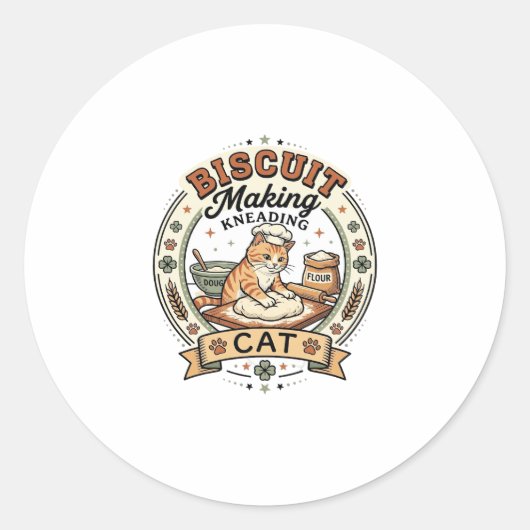 Sticker Rond Fabrication de biscuits Pétrissage Chat Fabricatio (Devant)