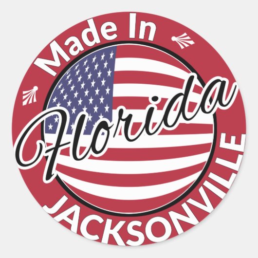 Sticker Rond Fabriqué à Jacksonville Floride États-Unis Drapeau (Devant)