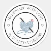 Sticker Rond Fabriqué à la main avec amour Crochet crochet coeu (Devant)