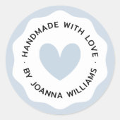 Sticker Rond Fabriqué à la main avec amour léger bleu ondulé bo (Devant)