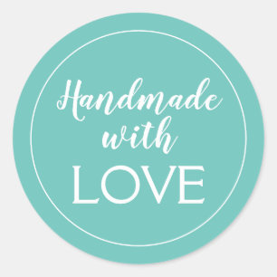 Sticker Rond Fabriqué à la main avec amour Lumière Turquoise et