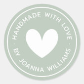 Sticker Rond Fabriqué à la main avec amour nom coeur poussiéreu (Devant)