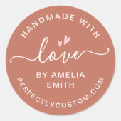 Sticker Rond Fabriqué à la main avec amour nom de coeur URL ter (Devant)