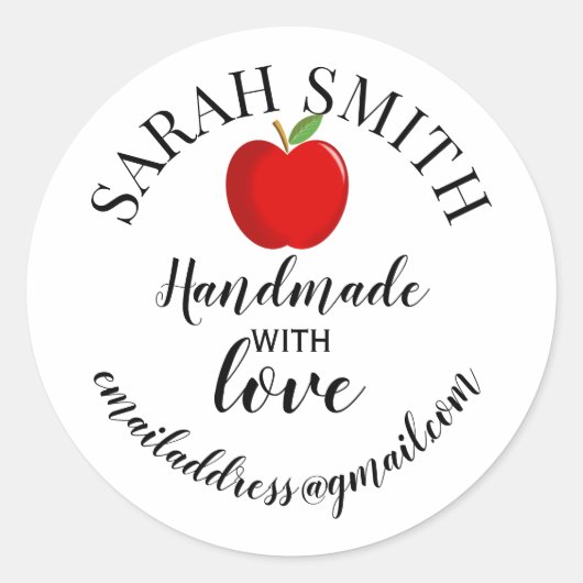 Sticker Rond Fabriqué à la main avec amour nom société pomme (Devant)