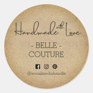 Sticker Rond Fabriqué à la main avec amour Rustique Ombre Kraft