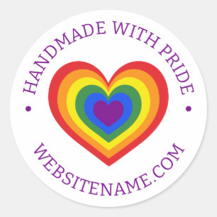Sticker Rond Fabriqué à la main avec Fierté LGBTQ Rainbow Heart