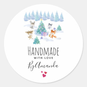 Sticker Rond Fabriqué à la main avec l'amour mignon animaux de 