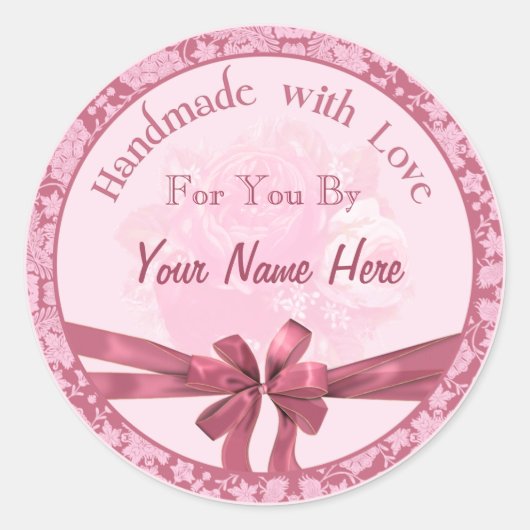 Sticker Rond Fabriqué à la main avec l'amour Sceau personnalisé (Devant)