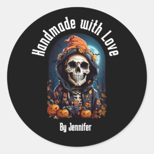 Sticker Rond Fabriqué à la main avec l'amour Squelette Éffrayan