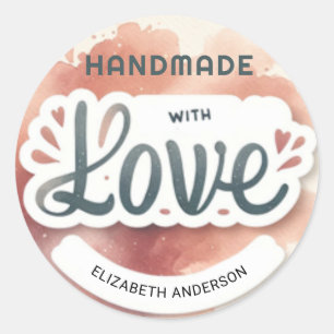 Sticker Rond Fabriqué à la main avec l'Aquarelle Amour