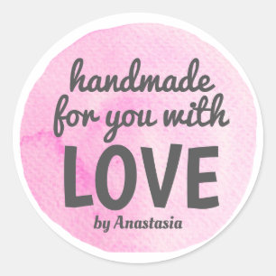 Sticker Rond Fabriqué à la main avec l'Aquarelle rose