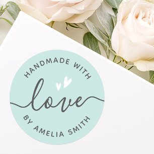 Sticker Rond Fabriqué à la main avec le coeur d'amour nom clair