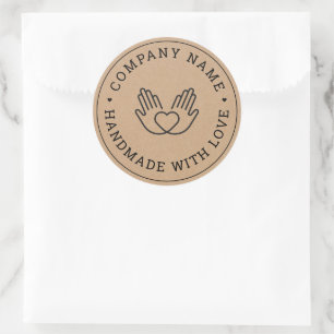 Sticker Rond Fabriqué à la main avec Love Business Rustic Kraft